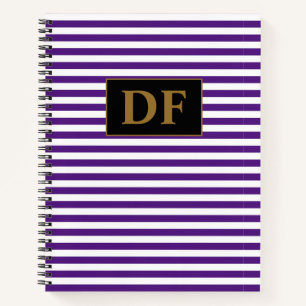 Custom Initials Purple/White Stripes Notebook