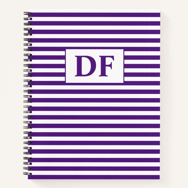 Custom Initials Purple/White Stripes Notebook (Front)