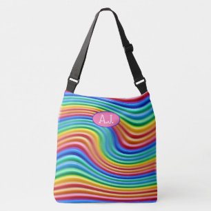 Custom initials Rainbow Pride Large Tote Bag.
