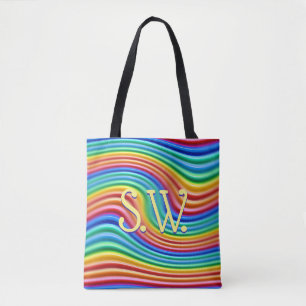Custom initials Rainbow Pride Tote Bag.