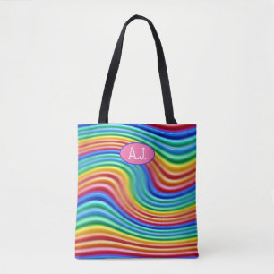 Custom initials Rainbow Pride Tote Bag.