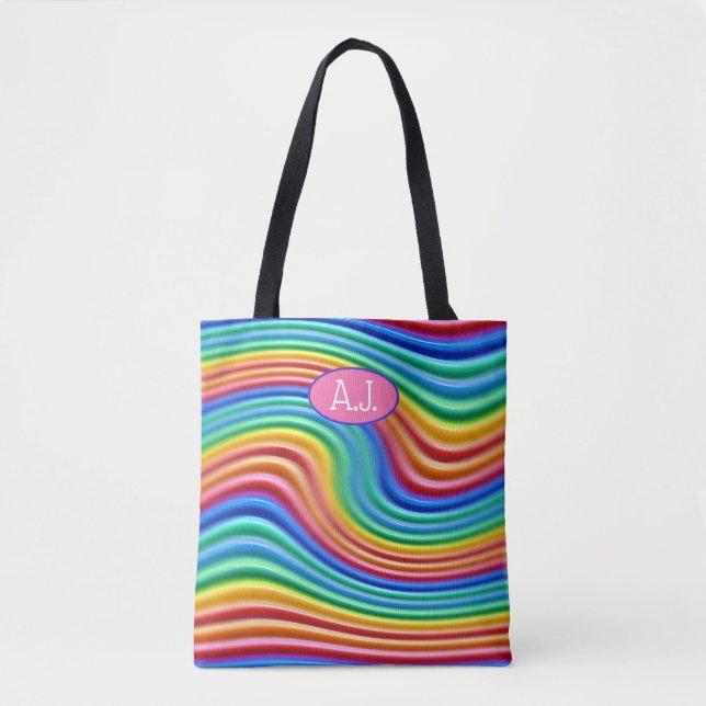Custom initials Rainbow Pride Tote Bag. Bag (Front)