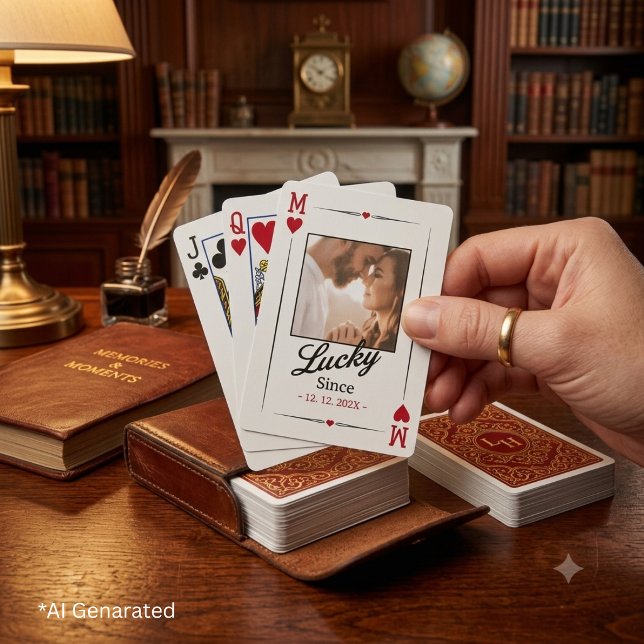 Custom Initials Red Minimalist Typography Photo Playing Cards (Creator Uploaded)