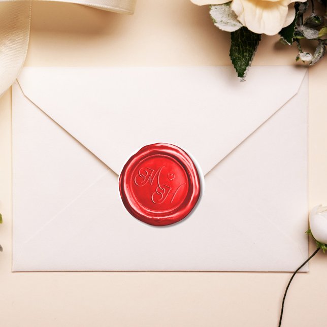  Custom Initials Red Retro Wax Stamp Wedding Favou Classic Round Sticker (Creator Uploaded)