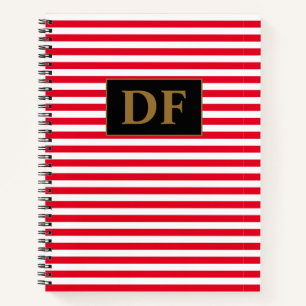 Custom Initials Red/White Stripes Notebook