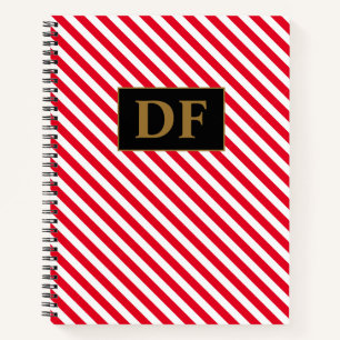 Custom Initials Red/White Stripes Notebook