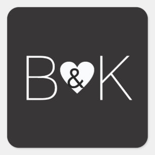 Custom initials with a white love heart... wedding square sticker