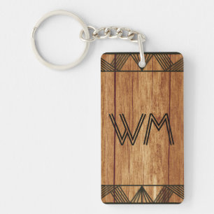 Custom Initials Wood Modern Rustic Farmhouse Chic Key Ring