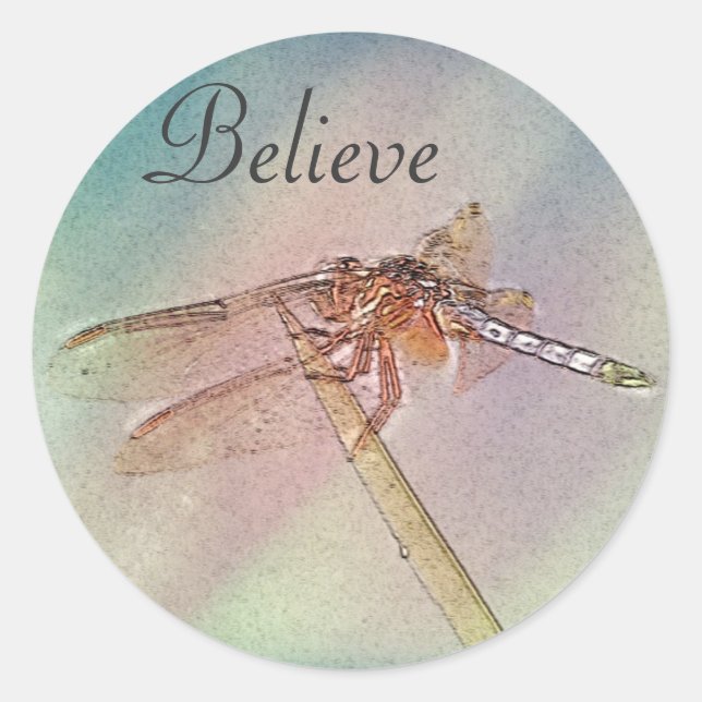 Custom Inspirational Dragonfly Pastel Classic Round Sticker (Front)
