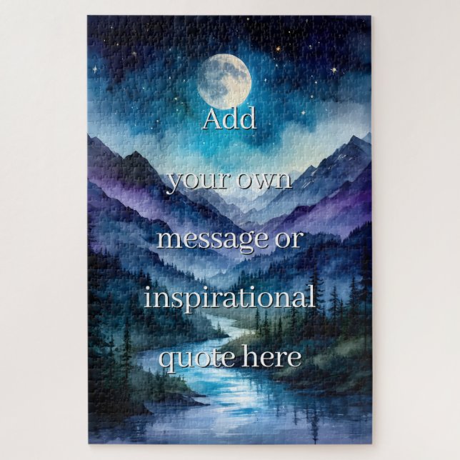 Custom Inspirational Quote Moonlit Mountain Lake Jigsaw Puzzle (Vertical)