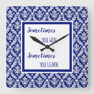 Custom Inspirational Vintage Royal Blue Damask Square Wall Clock