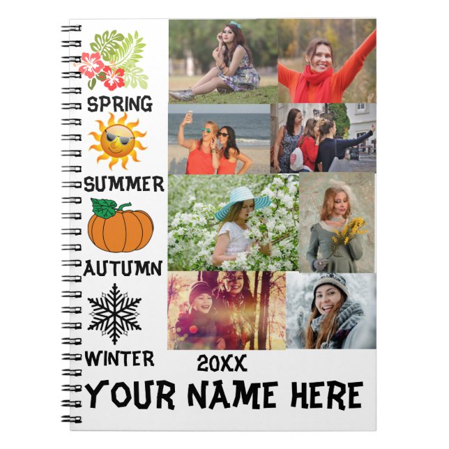 Custom Instagram 8 photo collage year season Notebook (Front)