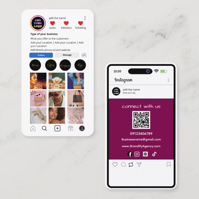 Custom Instagram Business Card | social media QR  (Front/Back)