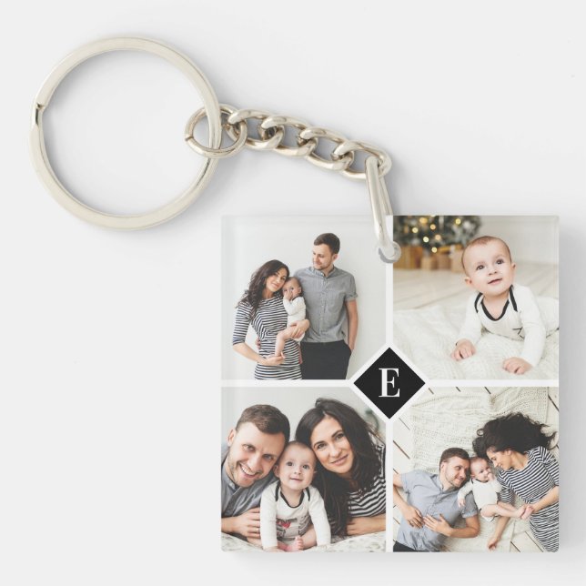 Custom Instagram Photo Collage Family Monogram Key Ring (Front)