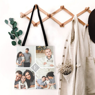 Custom Instagram Photo Collage Family Monogram Tote Bag