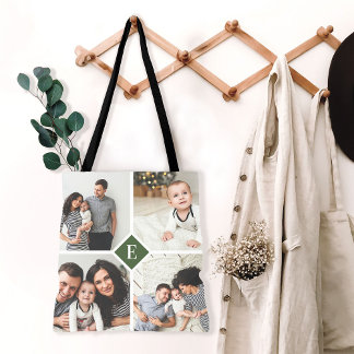 Custom Instagram Photo Collage Family Monogram Tote Bag