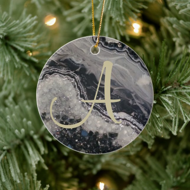 Custom Intial Christmas geode ceramic ornament (Tree)