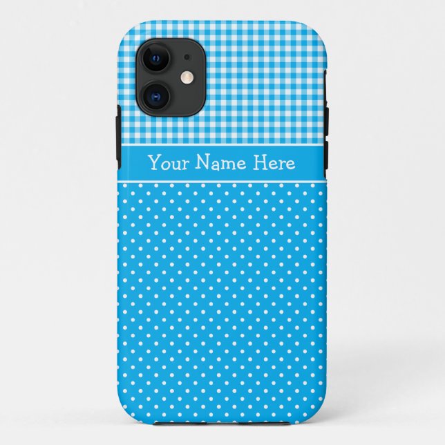 Custom iPhone 5 Case, Blue White Polkas and Checks Case-Mate iPhone Case (Back)