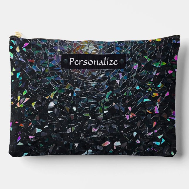 Custom Iridescent Abstract Stained Glass Pattern Accessory Pouch (Front)