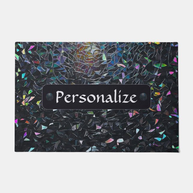Custom Iridescent Abstract Stained Glass Pattern Doormat (Front)