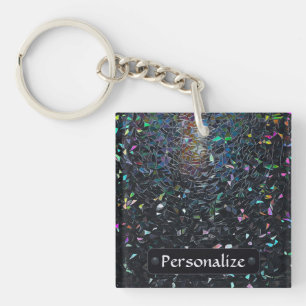 Custom Iridescent Abstract Stained Glass Pattern Key Ring
