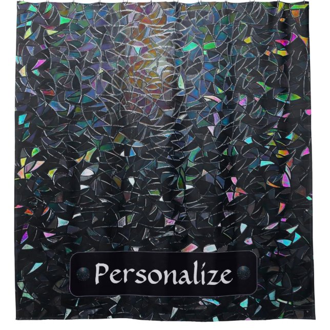 Custom Iridescent Abstract Stained Glass Pattern Shower Curtain (Front)