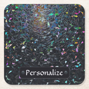 Custom Iridescent Abstract Stained Glass Pattern Square Paper Coaster