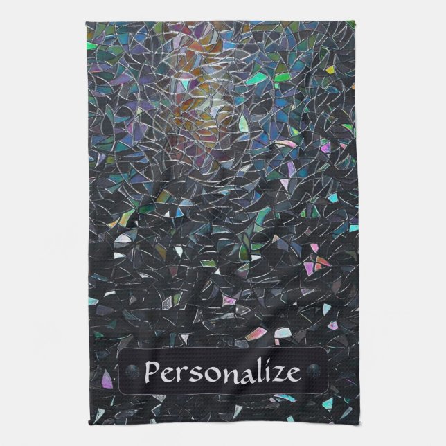 Custom Iridescent Abstract Stained Glass Pattern Tea Towel (Vertical)