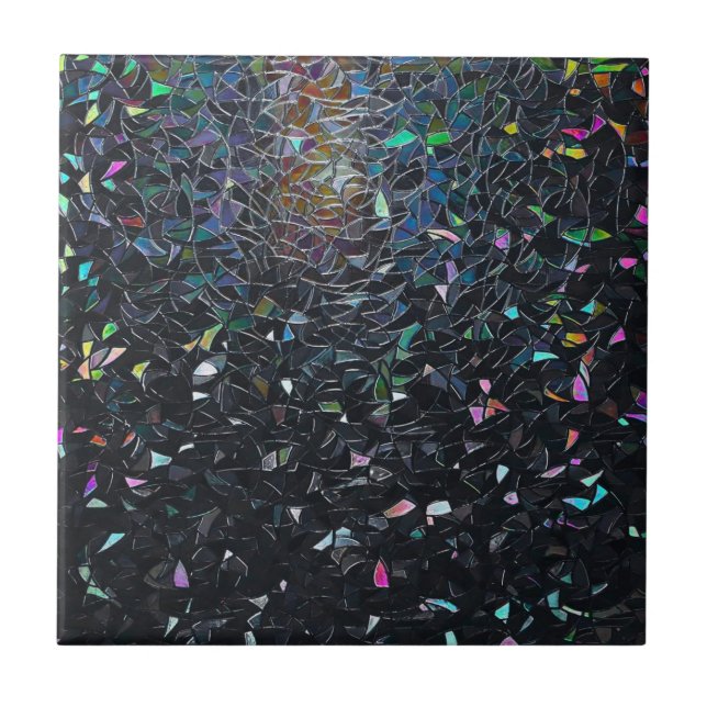 Custom Iridescent Abstract Stained Glass Pattern Tile (Front)