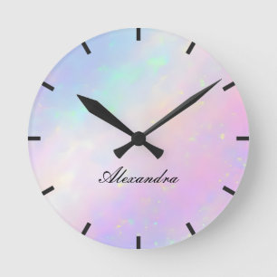 Custom Iridescent Script Monogram Name Round Clock