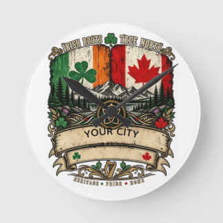 Custom Irish Canadian Flag City Province Heritage  Round Clock
