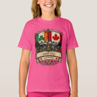 Custom Irish Canadian Flag City Province Heritage  T-Shirt