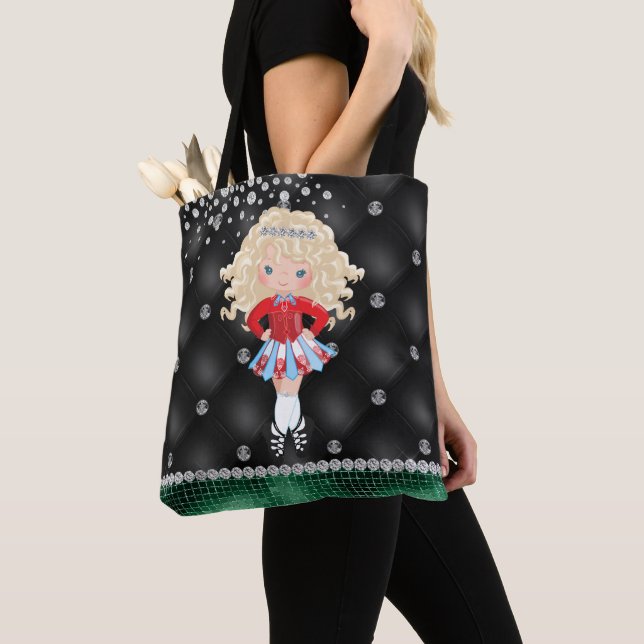 Custom Irish Dance Blonde Girl Green, Black Tote Bag (Close Up)