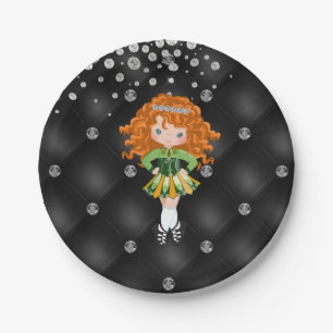 Custom Irish Dance Redhead Girl Green, Black Paper Plate