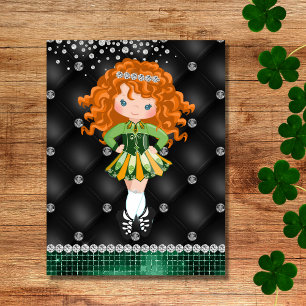 Custom Irish Dance Redhead Girl Green, Black Postcard