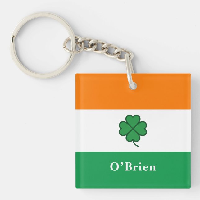 Custom Irish Flag Bottle Opener with Last Name Key Ring (Front)