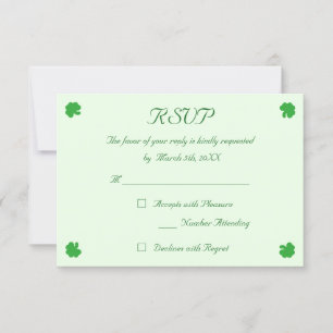 Custom Irish Green Shamrock Clover Wedding RSVP