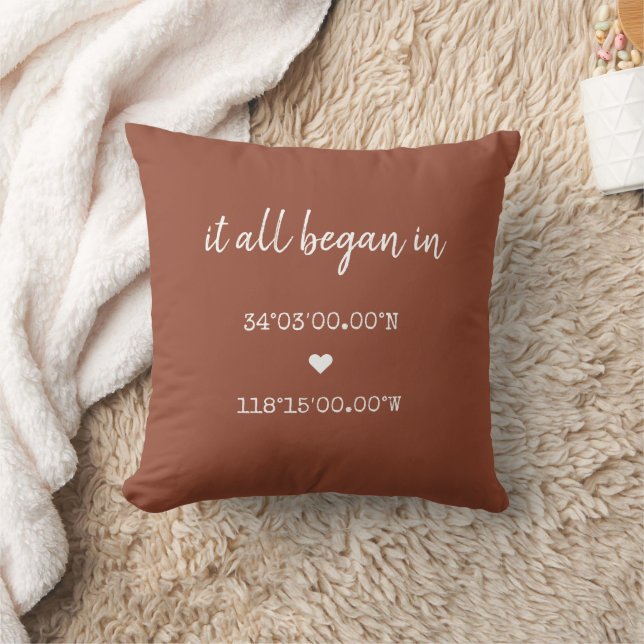 Custom It All Began Coordinates Brick Valentines Cushion (Blanket)