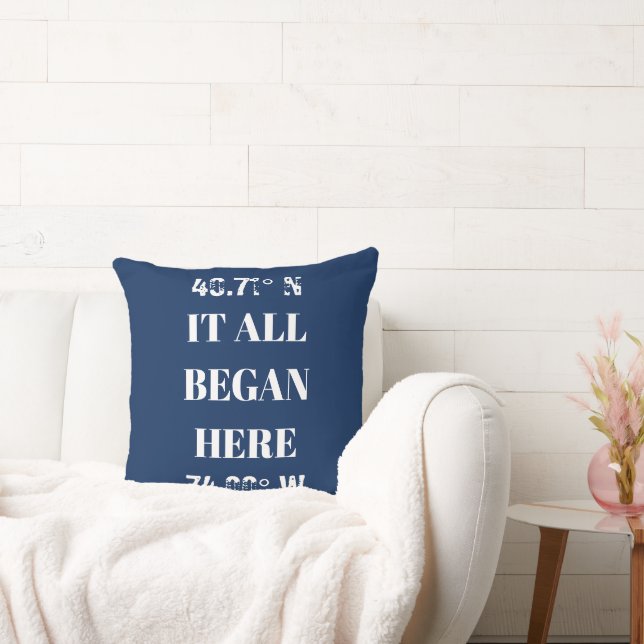 Custom It All Began Coordinates Throw Pillow (Couch)