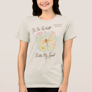 Custom "It Is Well With My Soul" Boho Dragonfly Tri-Blend Shirt