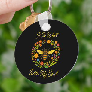 Custom "It Is Well With My Soul" Boho Honeybee Key Ring