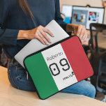 Custom Italy National Soccer Tricolore Personalise Laptop Sleeve<br><div class="desc">Carry your tech with a touch of Mediterranean flair with this custom-designed accessory featuring the iconic green, white, and red stripes of the Italian flag. This vibrant "Azzurri" inspired layout allows for full personalization—simply add a name like "Roberto" and a favorite player number to make it unique. Complete with a...</div>