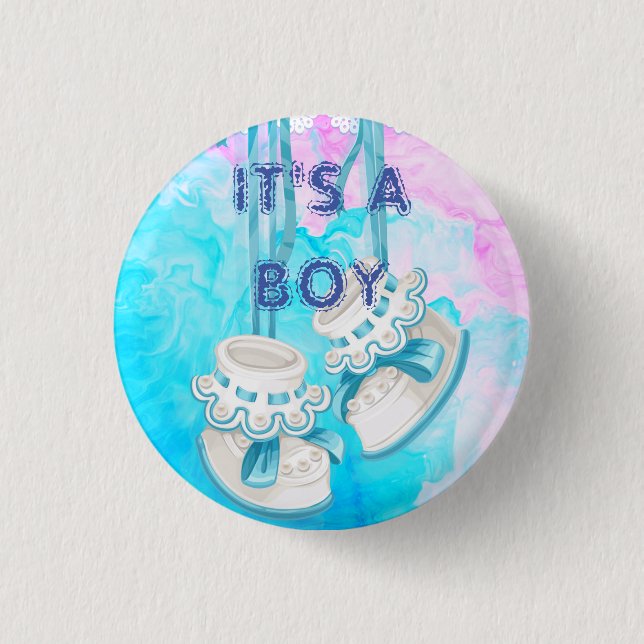 Custom IT'S A BOY Baby Gender Reveal Party Pin (Front)