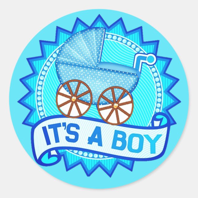 Custom IT'S A BOY Baby Gender Reveal Party Pins  Classic Round Sticker (Front)