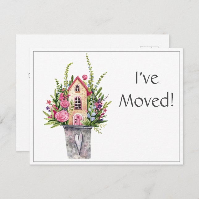 Custom, I've Moved, Watercolor Illustration, Postcard (Front/Back)