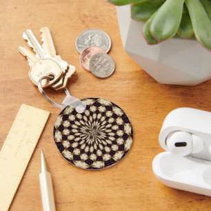 Custom Ivory Kaleidoscope Flower Mandala Decor Key Ring