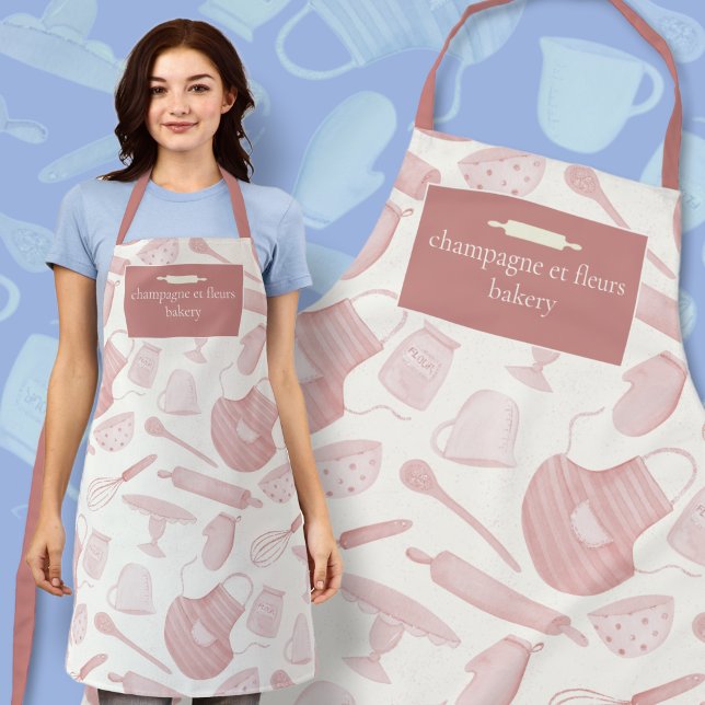custom ivory + rose gold glitter bakery name staff apron (Creator Uploaded)