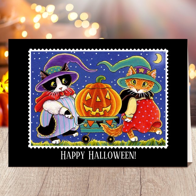 Custom Jack O'Lantern Halloween Witch Cat Card (Creator Uploaded)