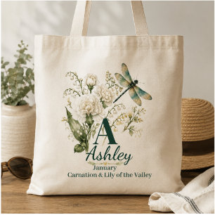 Custom January Birth Flower Monogram Tote Bag