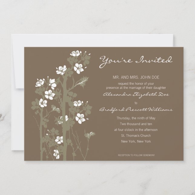 Custom Japanese Floral Wedding Invitation :: brown (Front)